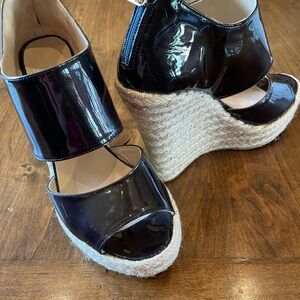 JIMMY CHOO Patent Navy Wedge Espadrilles 6